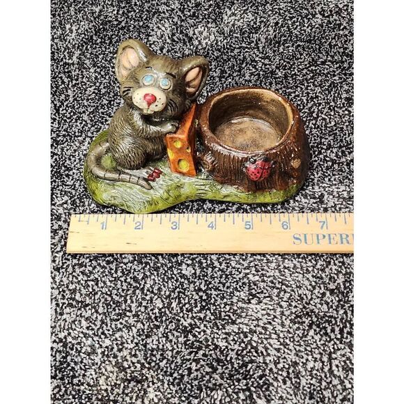 Vintage Chalkware Mouse with Cheese Tealight Candle Holder - Picture 6 of 9